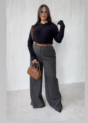 Роскошные теплые брюки-палаццо шерстяные на резинке брюки прямые широкие шерстяные зимние осенние под zara mango h&m батал plus size большой размер