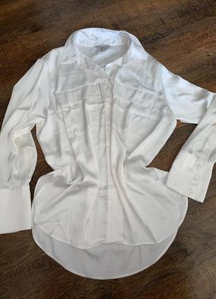 Молочна атласна сорочка з карманами блуза шовкова сорочка карго h&m сатиновая рубашка экрю атласная рубашка2 фото