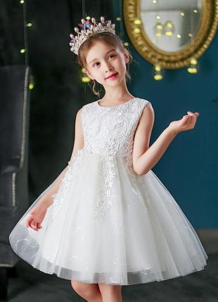 Детское праздничное белое платье с кружевом рост 130 5-7 лет
