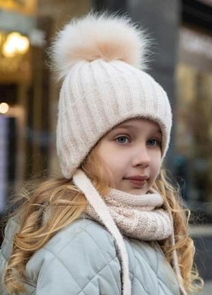 Зимова шапка і хомут для дівчинки р52-56 4-8 років набір комплект фліс