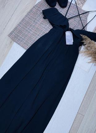 Новое черное вечернее платье h&m l платье длинное платье с рюшами длинное платье жатка