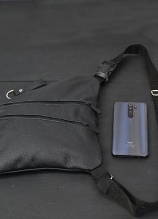 Сумка мужская на 3 карманах, из натуральной кожи, слинг нагрудный черный, мужская сумка кроссбоди
