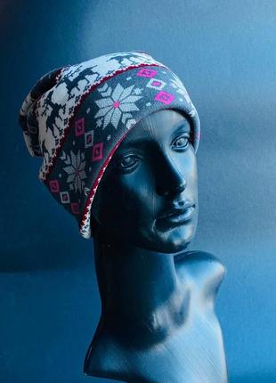 Шапка трехнитка на флисе круглая с подворотом бини 3 в 1