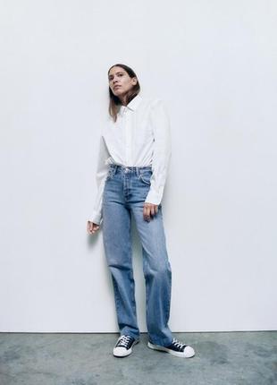 Джинсы прямые zara boyfriend ровные средняя посадка голубые