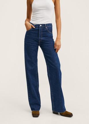 Джинсы Mango wide leg high rise темно-синие базовые уровни прямые высокая посадка