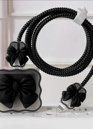 Захист usb-кабелю чохол для зарядного блоку живлення захист від бруду + захист (3 в 1) чорний бант