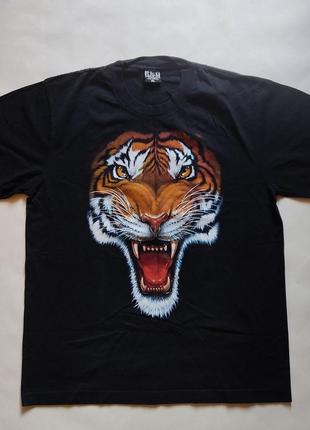 Мужская черная футболка тигр коттон