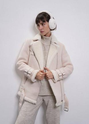 Зимова дублянка авіатор до -25° з екозамшу на хутрі, жіноча тепла дублянка на зиму з екохутром, дубльонка авіатор з поясом на зиму, замшева дублянка