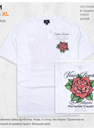 H&m xl / легенька біла нова футболка з принтами троянд
