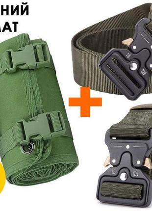 Тактичний комплект 2в1: ремінь тактичний assaulter belt 140 см олива + тактичний каремат олива 200 х 72