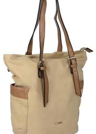 Вертикальная женская сумка из эко кожи giaguaro 35(низ 24)х36х15 см бежевый cl0055946
