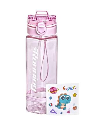 Пляшка для води багаторазова 760 мл рожева пляшечка з трубочкою для спорту та школи + наліпки