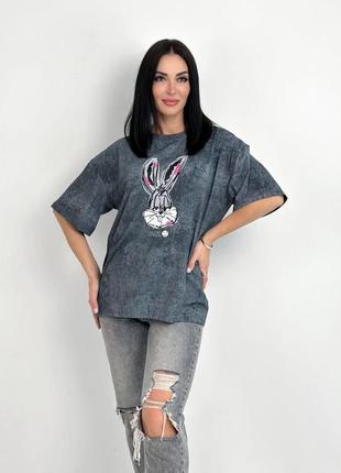 Молодежная женская футболка с принтом кролик футболка варенка оверсайз...