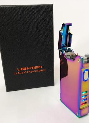Дуговая электроимпульсная зажигалка с usb-зарядкой фонариком lighter hl-437. цвет: хамелеон