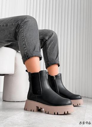 Sale! жіночі шкіряні чорні зимові черевики теплі на хутрі натуральна шкіра зима