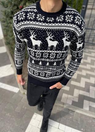 Мужской рождественский оригинальный вязаный свитер с оленями дизайнерский мужской...