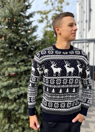 Мужской рождественский оригинальный вязаный свитер с оленями дизайнерский мужской...