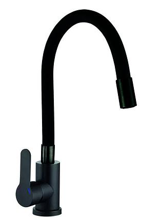 Кухонный смеситель с силиконовым изливом zerix dax-011 black refl.black (нерж. сталь) (zx4820)