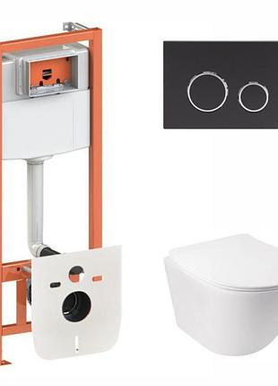 Комплект: qtap jay ultra quiet унитаз подвесной qt07335177w + nest комплект инсталляции 4в1 (круглая клавиша