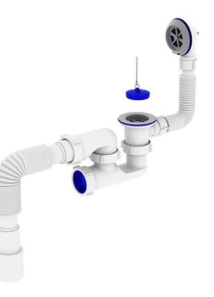 Сифон для ванной zerix sv-02-a 1 1/2" с ревизией, выпуском и переливом (zx4958)