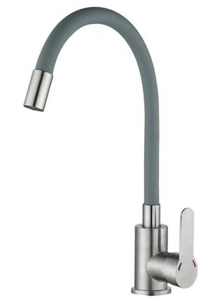 Кухонный смеситель с серым силиконовым изливом zerix dax-011 refl.gray (нерж. сталь) (zx4819)