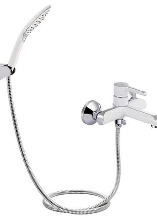 Смеситель для ванны qtap grand (c душевым гарнитуром) qtgrawcr006 chrome/white