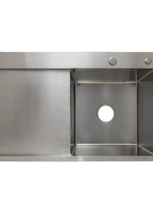 Мийка для кухні з крилом інтегрована ліва lidz handmade h7849l (ldh7849brul45592) brushed steel 3,0/1,0