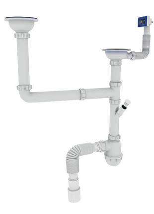 Сифон для кухні zerix sk-03-a 3 1/2"x40 з двома різзю. випусканнями та відведенням для пральної машини (z