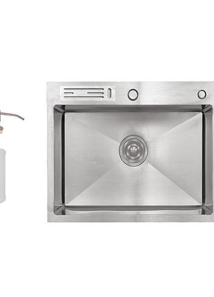 Мийка для кухні інтегрована з полицею для ножів lidz handmade lh5050t (ldlh5050tbru43022) brushed steel