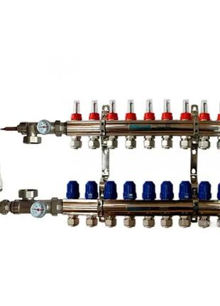 Колектор латунний gross в зборі на 9 контурів для теплої підлоги(нікель)1 фото
