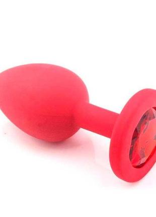 Силиконовая анальная пробка с кристаллом - красный - 2.7*7 см – анальные игрушки