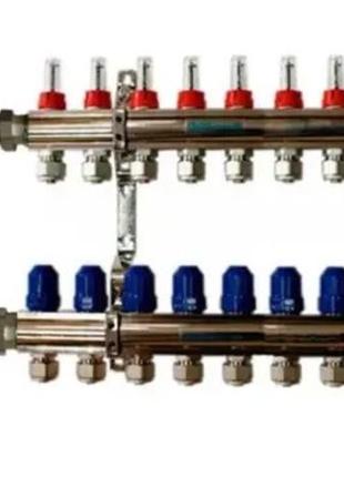 Колектор латунний gross в зборі на 10 контурів для теплої підлоги(нікель)