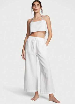 Victoria's secret широкі брюки льон xs swim linen beach pant штани