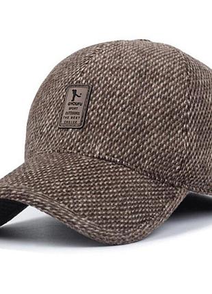 Мужская теплая кепка бейсболка в мелкую клетку с ушами коричневая 56-60р (1785)