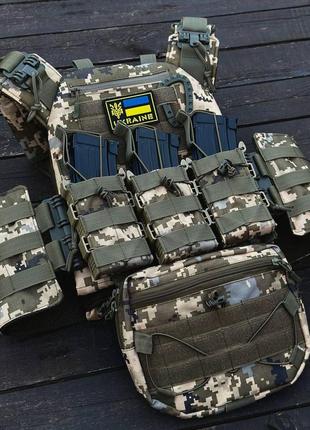 Плитоноска з системою швидкого скидання, каркасний підсумок під магазини 3 шт + напашник, піксель