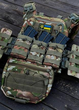 Плитоноска з системою швидкого скидання, каркасний підсумок під магазини 3 шт + напашник, мультикам