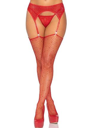 Пояс для чулок leg avenue rhinestone garterbelt red one size