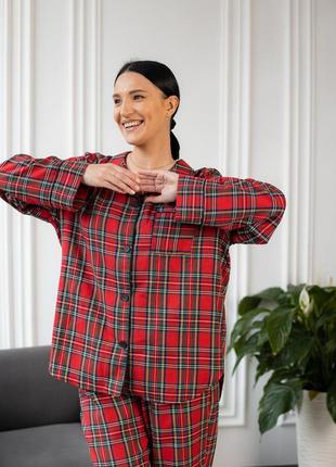 Женская пижама новогодняя коттон рубашка+штаны красная клетка коттон brand 202013