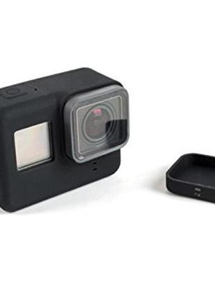 Силиконовый чехол, футляр с крышкой на объектив для экшн камер gopro hero 5, 6, 7 - черный (код № xtgp347)