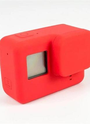 Силиконовый чехол, футляр с крышкой на объектив для экшн камер gopro hero 5, 6, 7 - красный (код № xtgp347)