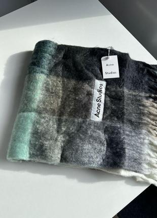 Acne studio mohair checked scarf taupe/green/black