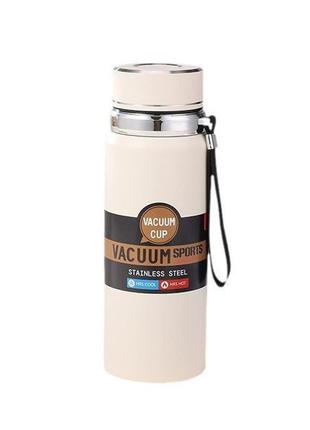 Умный термос на 1 л с датчиком температуры с колбой из нержавеющей стали с ремешком белый vacuum sports