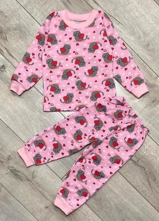 Пижама на девочку рост 110-116 см на 4-5 лет детская байка с рисунком котики розовая 3903