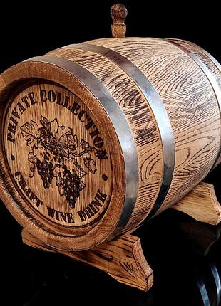 Дубова бочка 20 л. гравіювання. дерев'яна бочка з якісного дуба. обручки — неіржавка сталь. подарок.