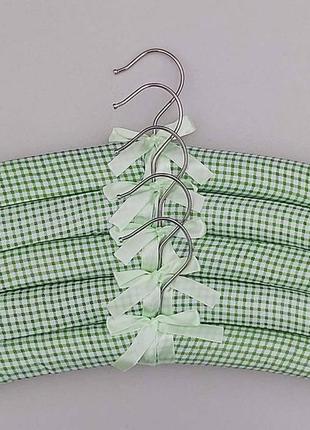 Плечики вешалки  мягкие тканевые для деликатных вещей квадрат зеленого цвета, длина 38 см,в упаковке 5 штук