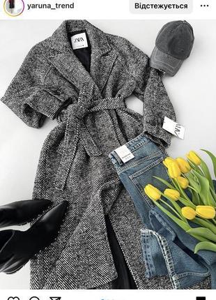 Пальто узор в ялинку xs s zara