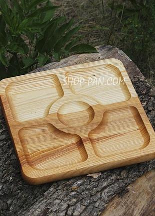 Менажниця дерев'яна 25 см, квадратна, на 5 секцій, двостороння