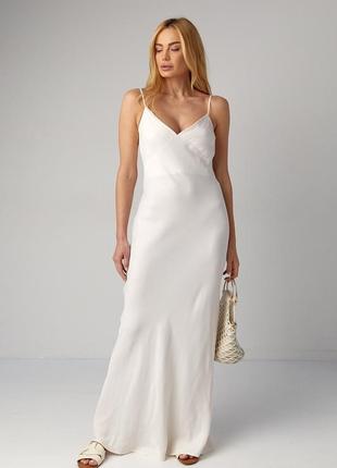 Атласне плаття максі в стилі білизни — молочний колір, xs (є розміри)