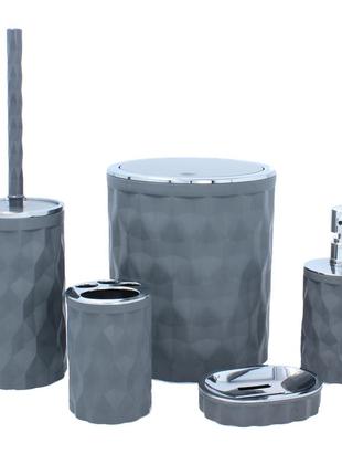 Набор аксессуаров для ванной комнаты из 5 шт, круглый серый chomik oky4672