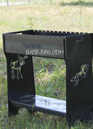 Мангал разборный высокий на 14 шампуров с подставкой для дров и индивидуальной гравировкой